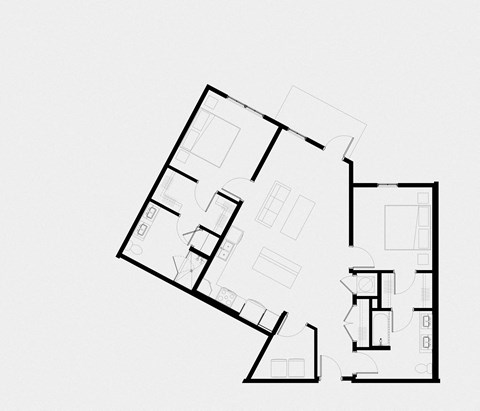 Floor plan for 2 beds, 2 baths, 1238 sqft